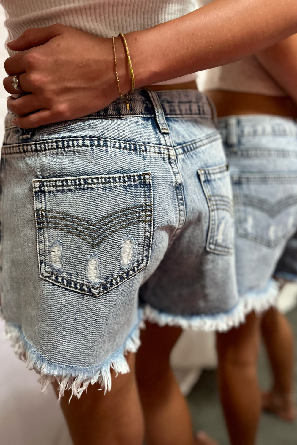 Blue Goldie Distressed Denim Shorts - Women's