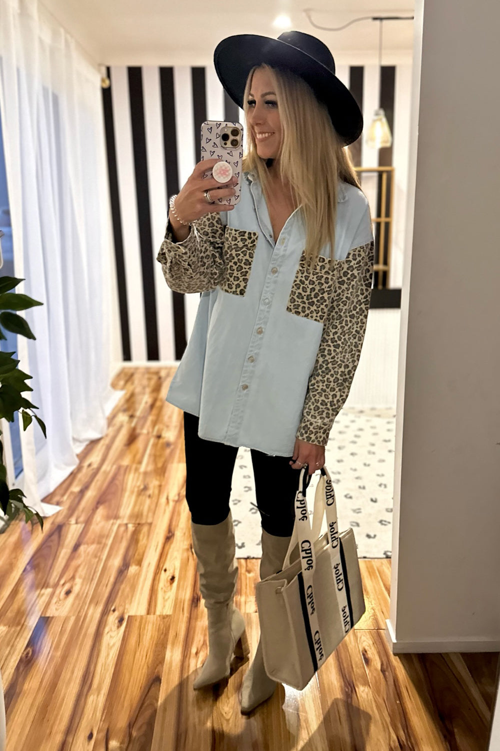 Leopard on Denim Shacket - Women's