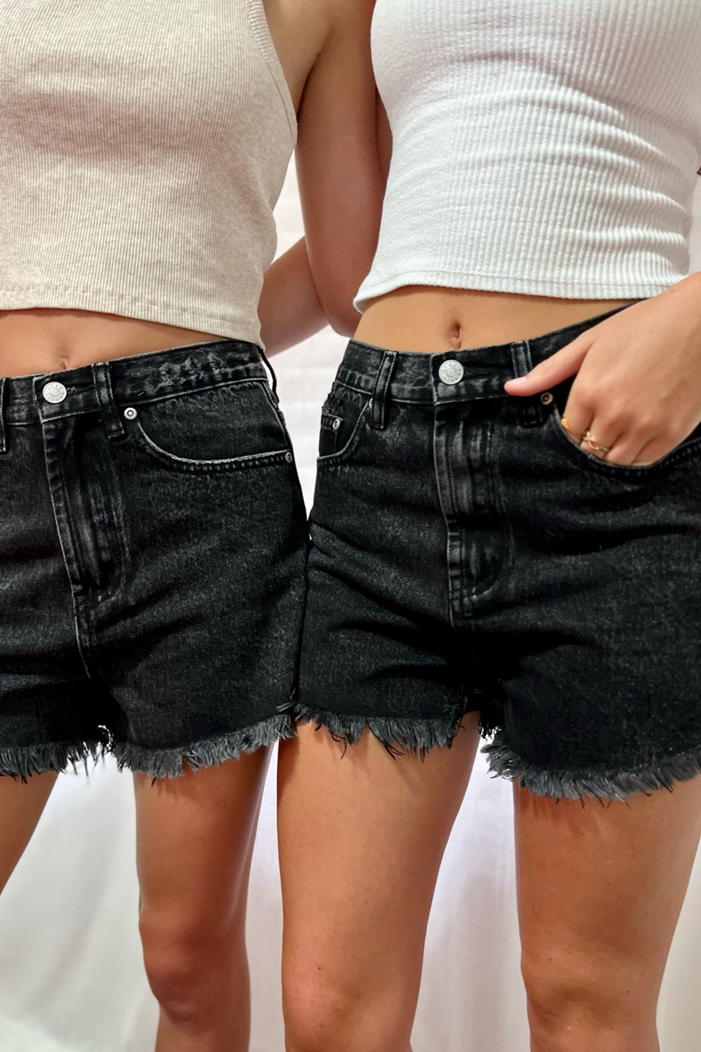 Black Daisy High-Waisted Denim Shorts