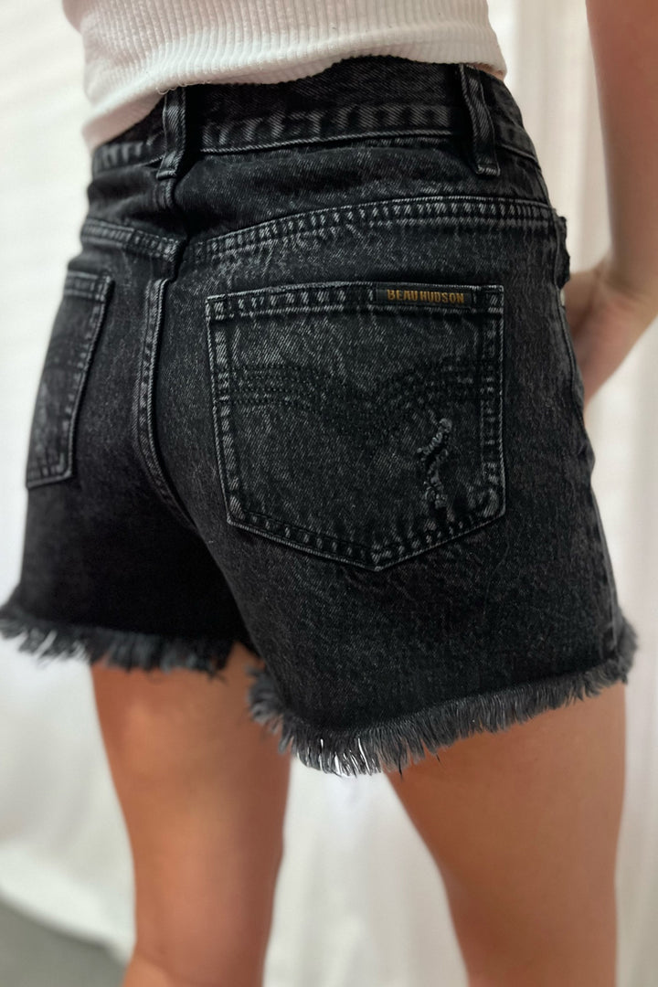 Black Daisy High-Waisted Denim Shorts