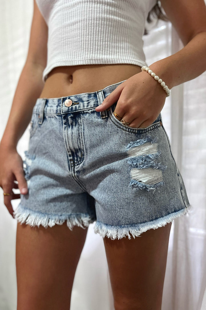 Blue Goldie Distressed Denim Shorts - Women's