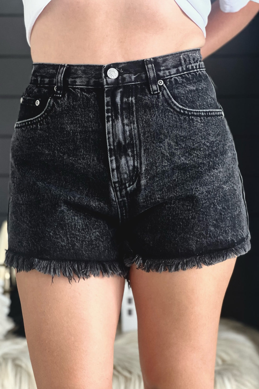 Black Daisy High-Waisted Denim Shorts